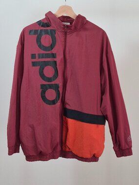 Adidas Windbreaker Jacket Women’s XL Colorblock Oversized Logo Red Orange